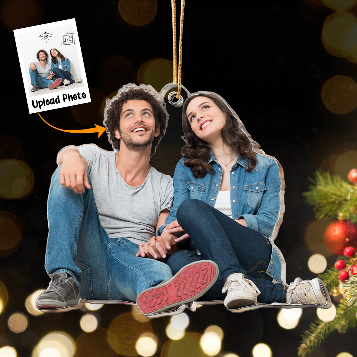 Personalized Acrylic Couple Photo Ornament, Custom Your Best Moment With Lover Photo Acrylic Ornament For Christmas, Best Gift idea for Couple
