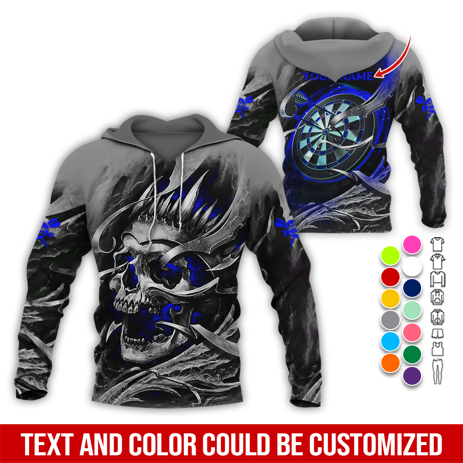 Personalized Darts Skull Premium Hoodie, Customized Name Darts Hoodie, Skull Darts & Smoke Hoodie, Perfect Gift For Darts Lovers, Friend, Family