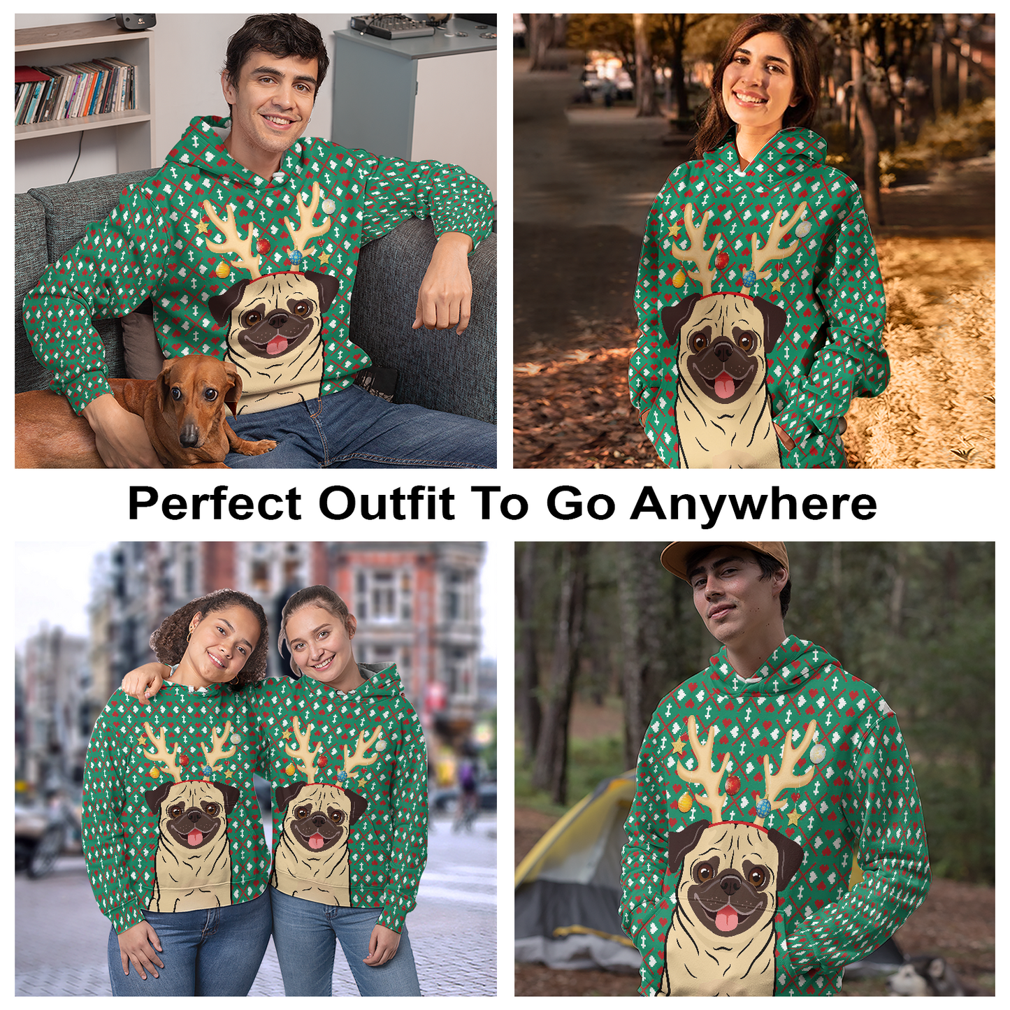 Reindeer Pug Pullover Premium Hoodie , Perfect Outfit For Men And Women On Christmas New Year Autumn Winter