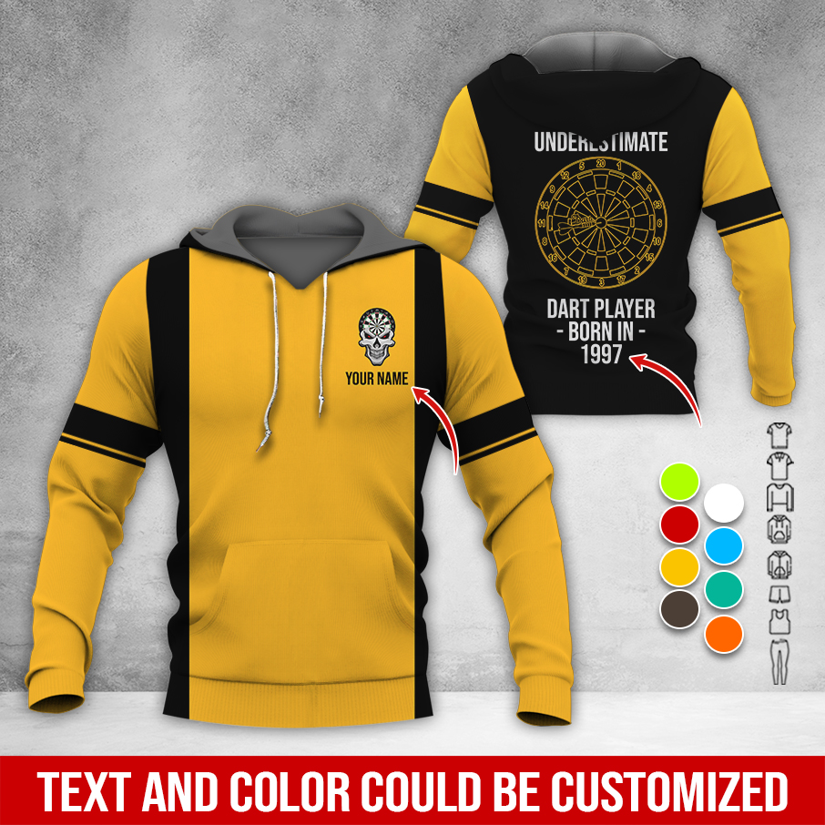 Personalized Name & Year Darts Premium Hoodie, Never Underestimate Darts Player Hoodie, Perfect Gift For Darts Lovers, Darts Player