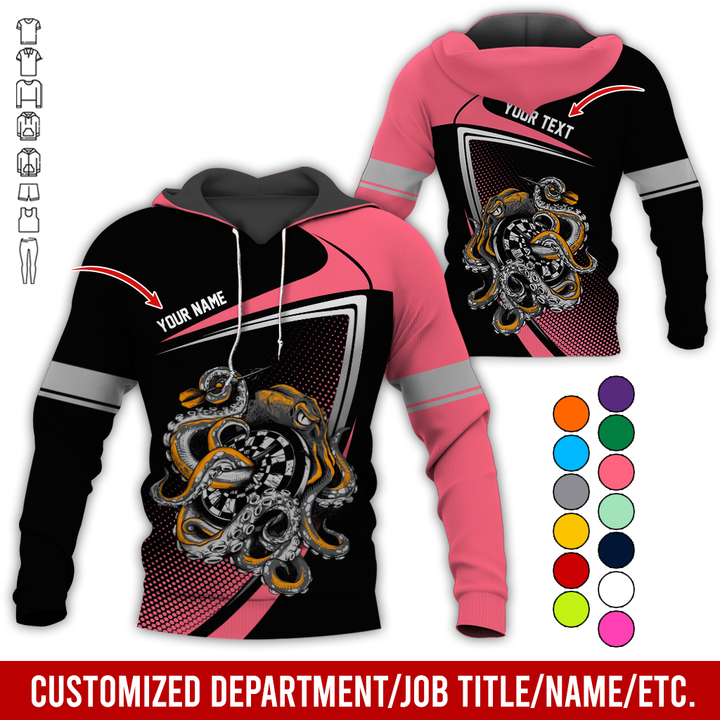 Customized Name & Text Darts Premium Hoodie, Octopus & Dartboard Pattern Darts Hoodie For Men & Women - Gift For Darts Lovers, Friend, Family