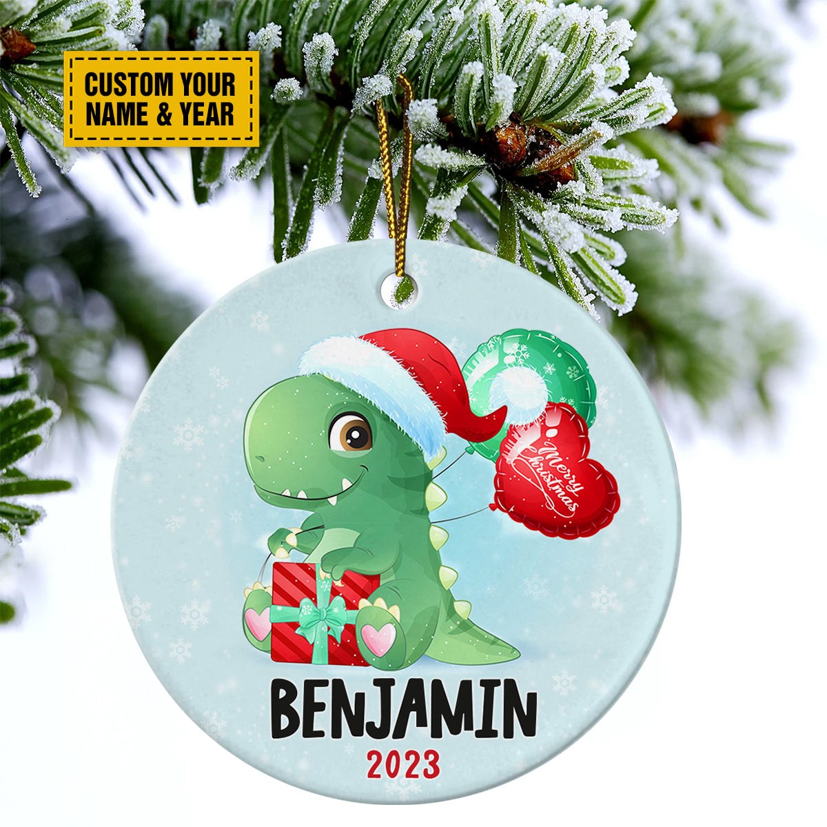 Personalized Dinosaurs Ceramic Christmas Ornament - Cute Dinosaurs Christmas Customized Ceramic Ornament, Perfect Gift For Christmas