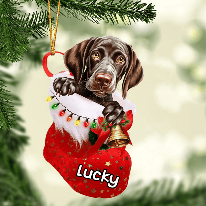 Custom Dog Christmas Car Ornament, Personalized German Shorthaired Pointer In Stocking Christmas Car Ornament for Dog Lover