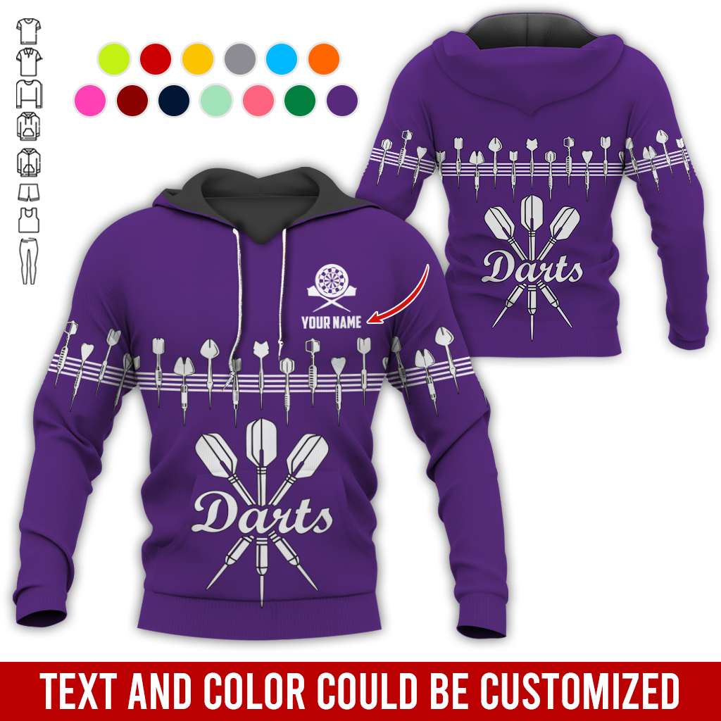 Customized Darts Premium Hoodie, Personalized Name Hoodie, Darts & Music Pattern Hoodie, Perfect Gift For Darts Lovers, Friend, Family