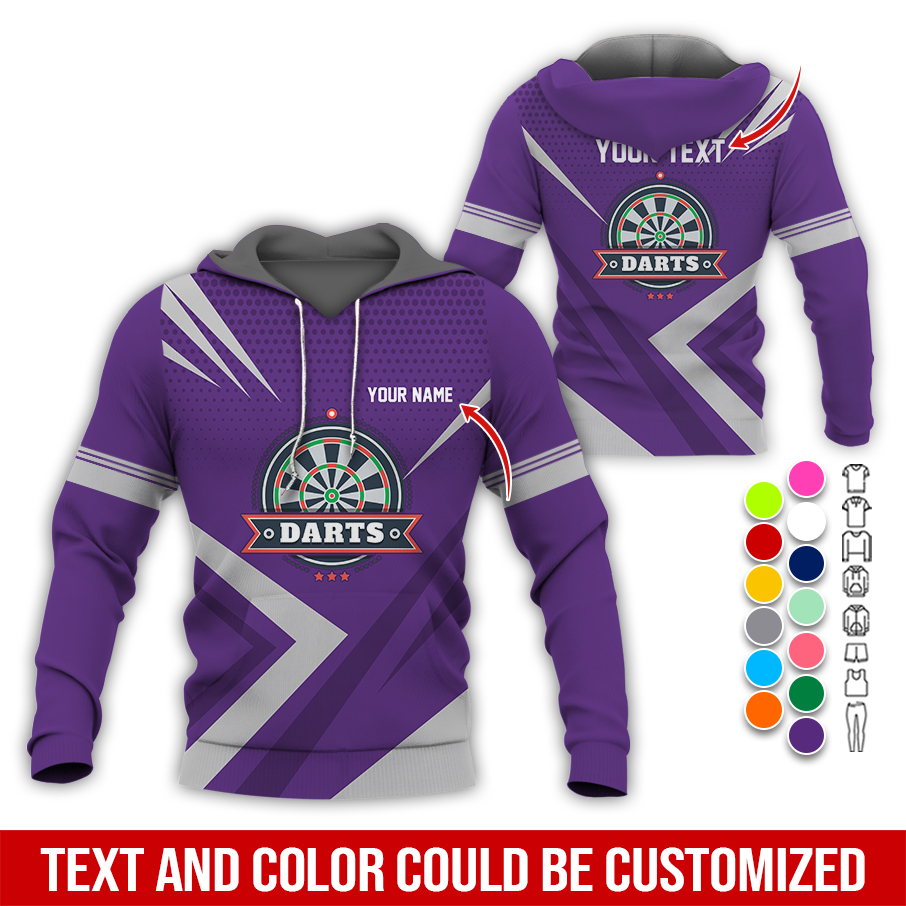 Personalized Name & Text Darts Premium Hoodie, 3 Star Darts Pattern Hoodie, Perfect Gift For Darts Lovers, Friend, Family