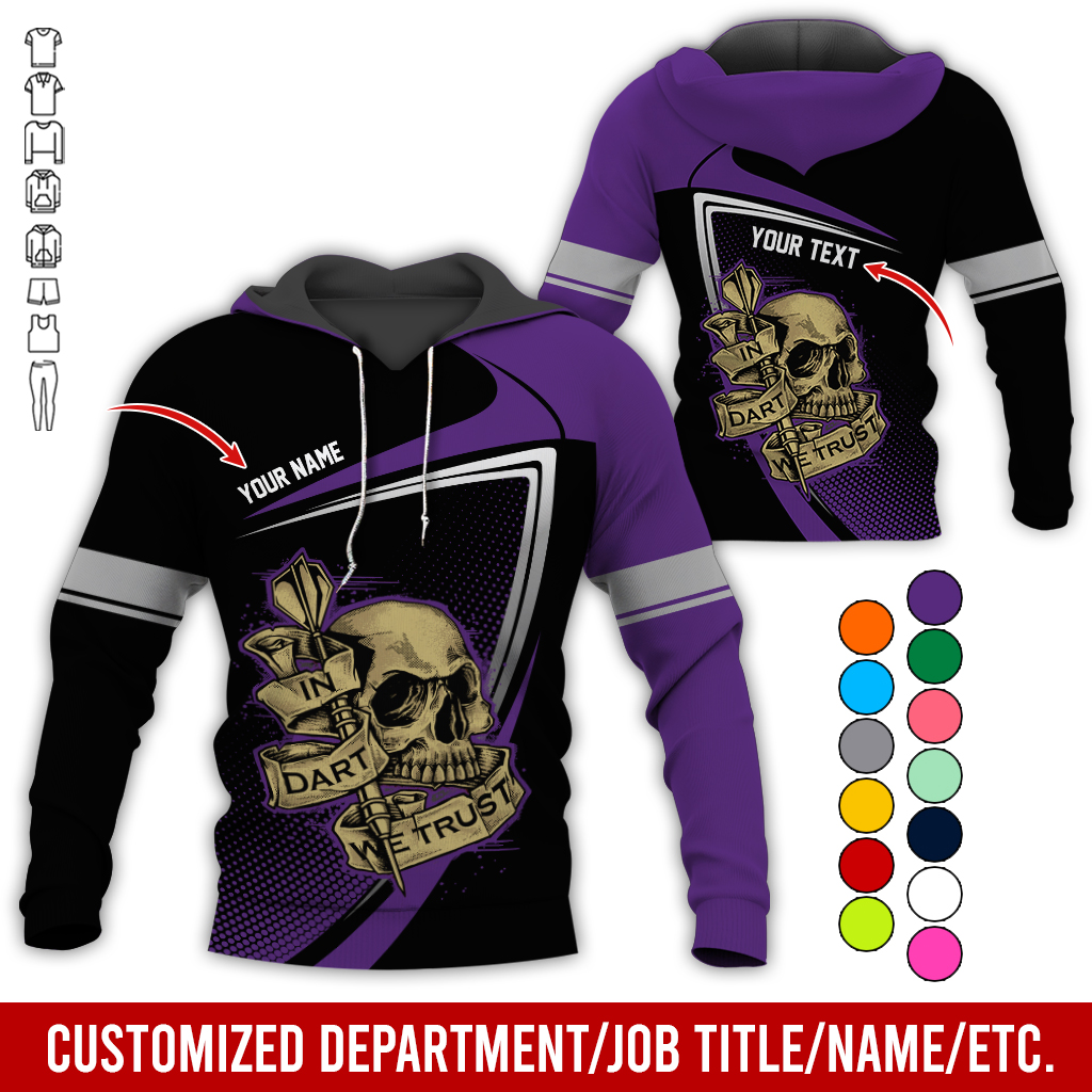 Customized Name & Text Darts Premium Skull Hoodie, In Dart We Trust Hoodie For Men & Women - Gift For Darts Lovers, Friend, Family