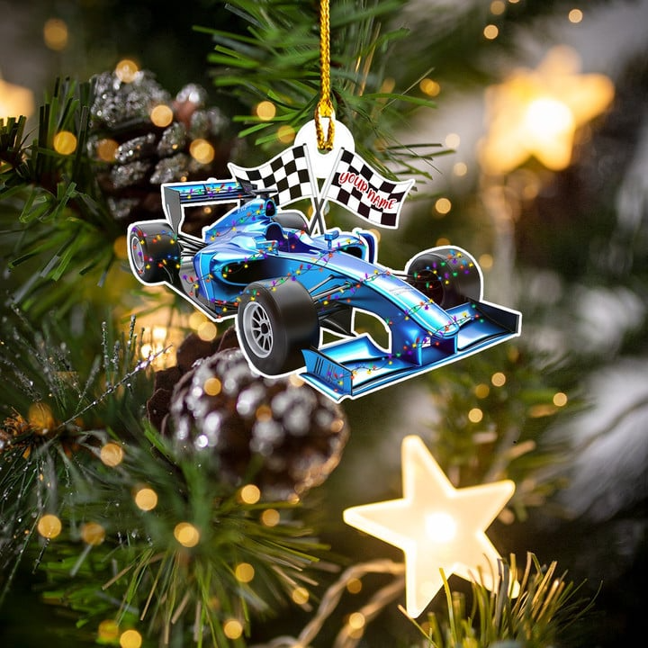 Personalized F1 Racing Christmas Car Ornament, Custom Name F1 Flat Car Ornament, Gift For Racers F1 Lovers