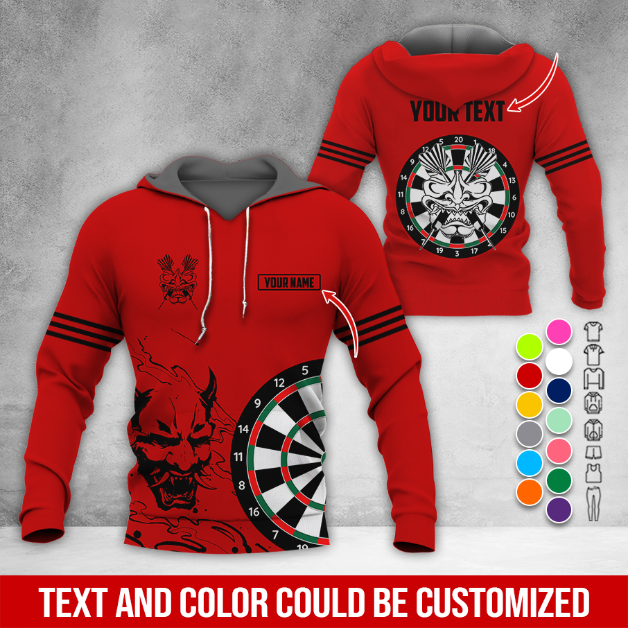 Customized Name & Text Darts Premium Hoodie, Orochimaru Demon Mask Pattern Darts Hoodie, Perfect Gift For Darts Lovers, Darts Player