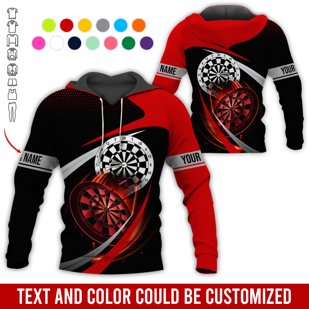 Personalized Darts Premium Hoodie, Customized Name & Text Darts Spot Pattern Black Hoodie, Perfect Gift For Darts Lovers, Friend, Family