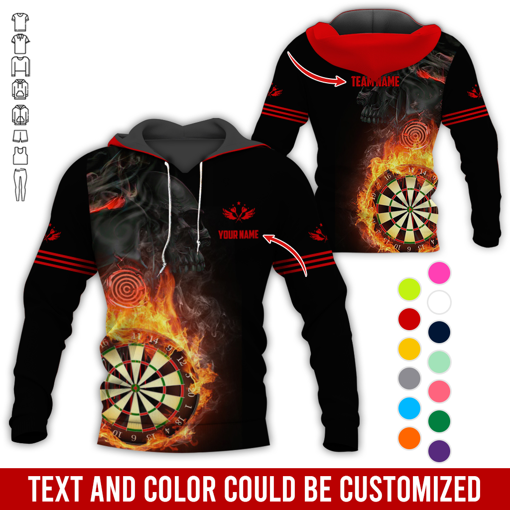 Customized Name & Text Darts SKull Premium Hoodie, Flaming Dartboards Pattern Hoodie For Men & Woman, Perfect Gift For Darts Lovers, Darts Player