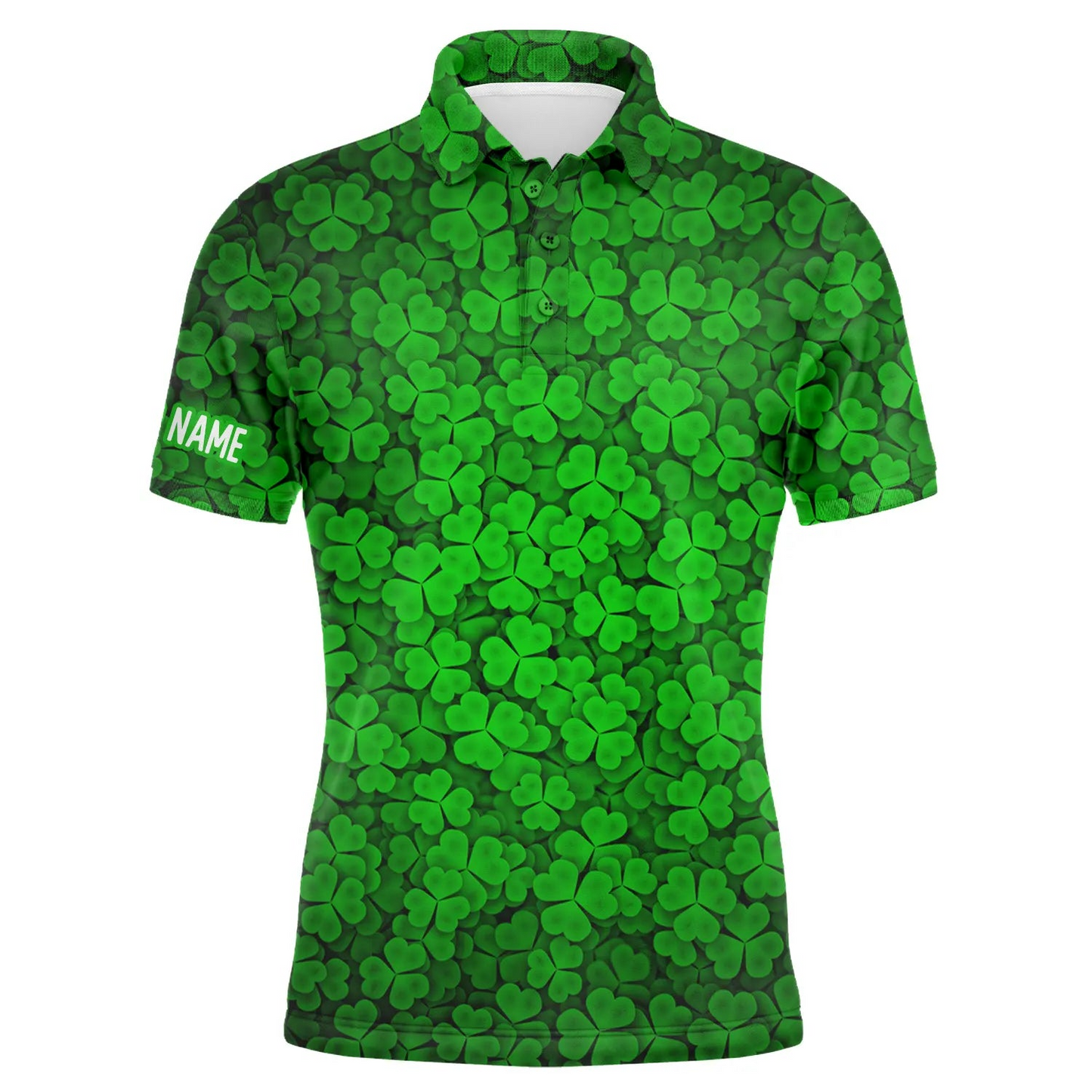 Custom Golf Long Sleeve Men Polo Shirt, Custom Name Green Clover St Patrick's Day Pattern Apparel - Perfect Gifts For Men, Golf Lovers