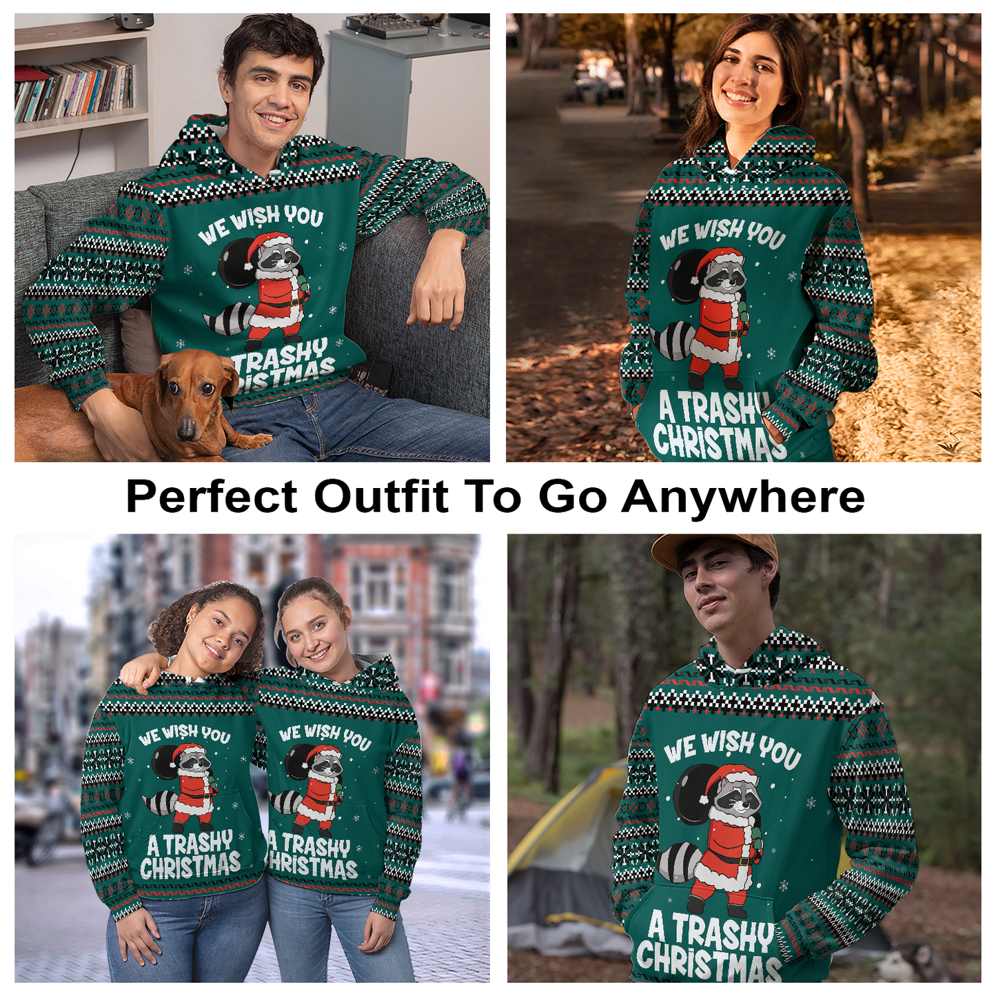 Raccoon Pullover Premium Hoodie We Wish You A Trashy Christmas, Perfect Outfit For Men And Women On Christmas New Year Autumn Winter