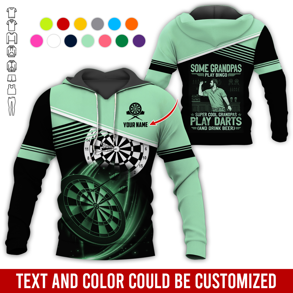 Customized Name & Text Darts Grandpa Premium Hoodie, Super Cool Grandpas Play Darts & Drink Beer Hoodie - Gift For Darts Lovers, Darts Players