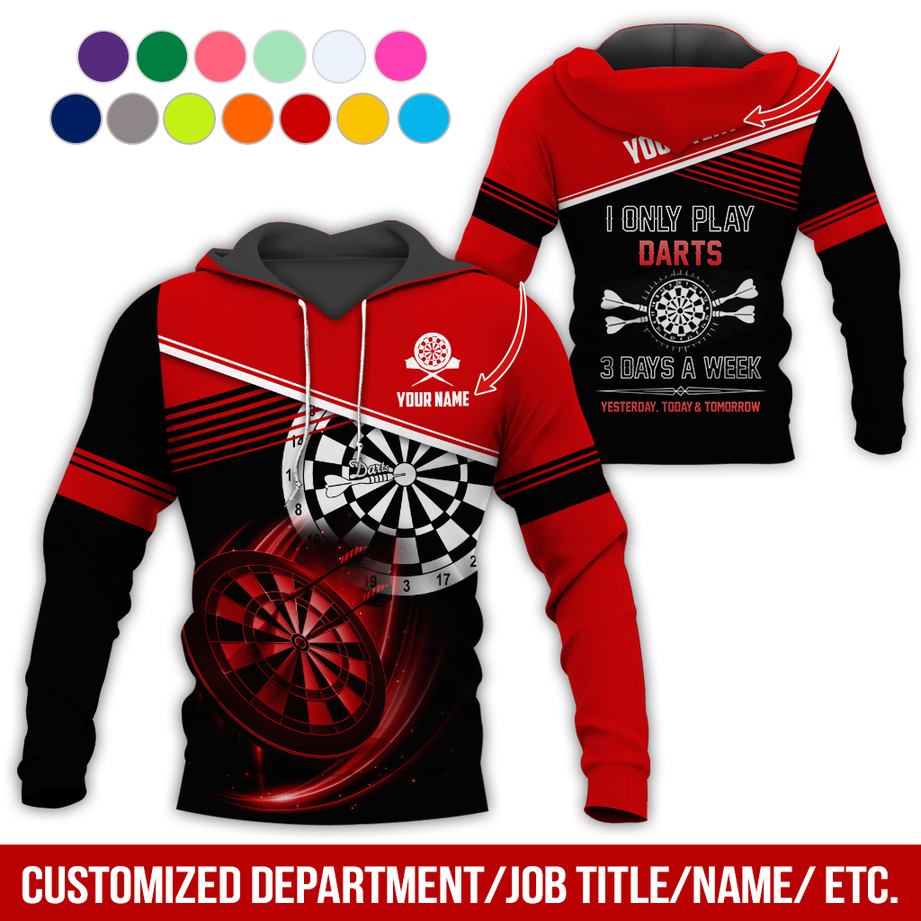 Customized Name & Text Darts Skull Premium Hoodie, I Only Play Darts 3 Days a Week Hoodie, Perfect Gift For Darts Lovers, Darts Player