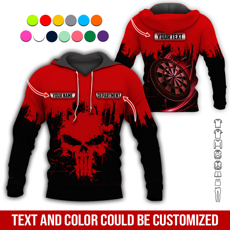 Personalized Darts Skull Premium Hoodie ,Customized Name Text & Department Darts Hoodie, Perfect Gift For Darts Lovers, Darts Player