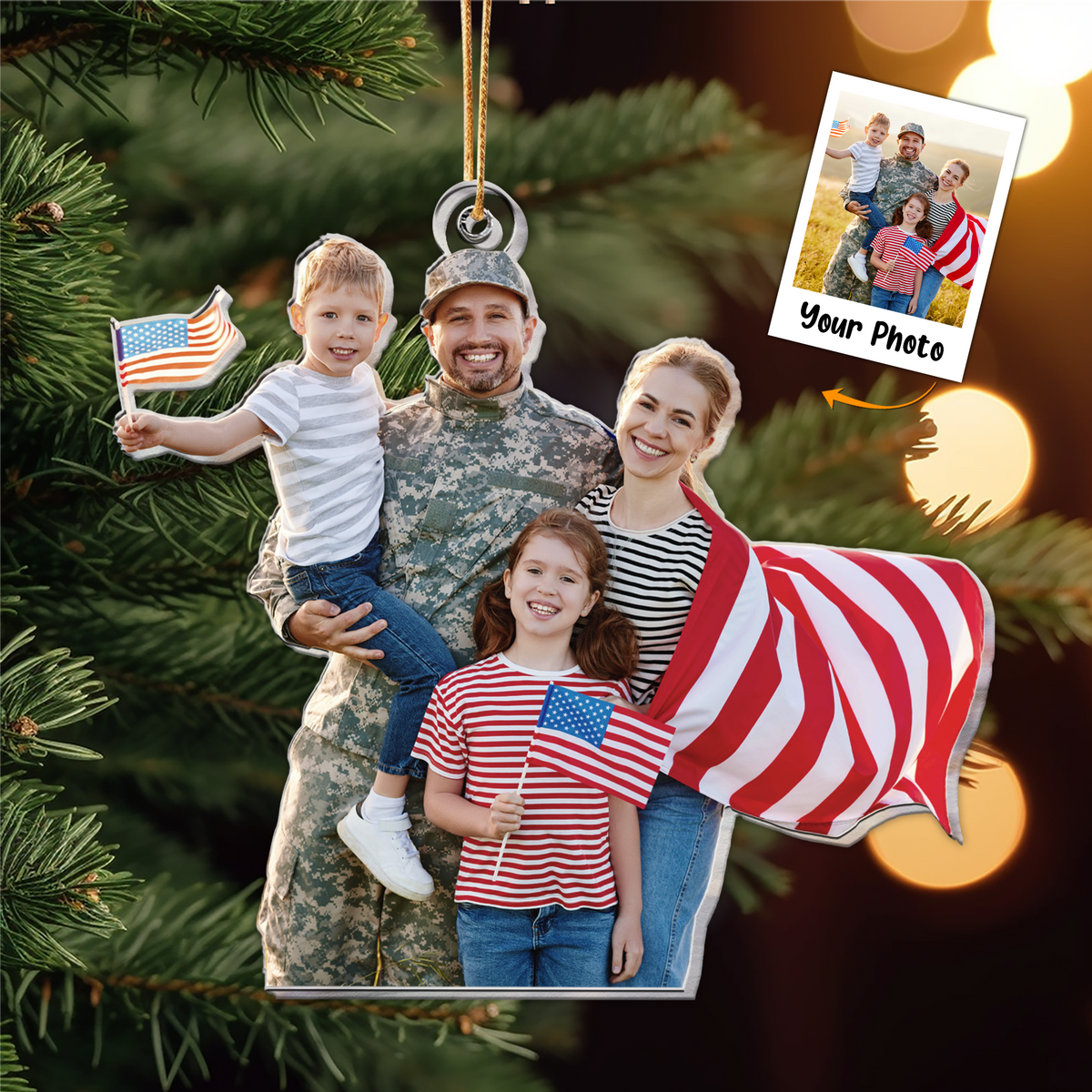 Personalized Photo Car Ornament, Custom Your Family Photo Car Ornament, Best Christmas Gift For Military Families