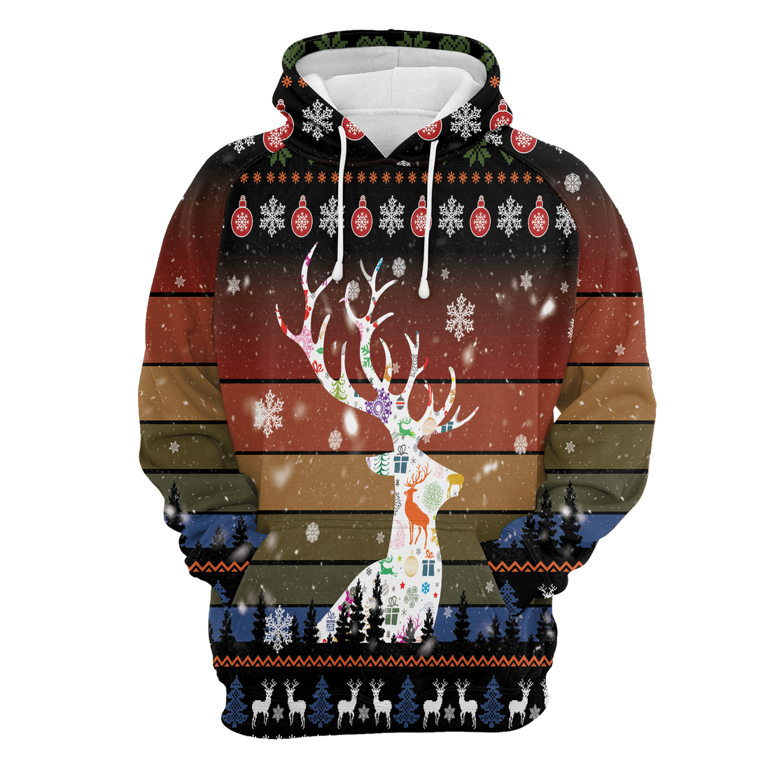 Awesome Deer Premium Christmas Hoodie, Vintage Background Awesome Deer Christmas Unisex Hoodie For Men & Women - Perfect Gift For Christmas, Family