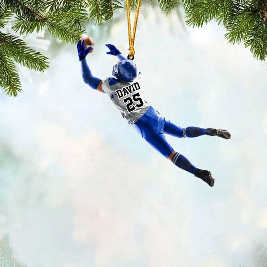 Personalized American Football Player Catch The Ball Flat Acrylic Ornament, Meaningful Ornament Gift For Son, Football Player