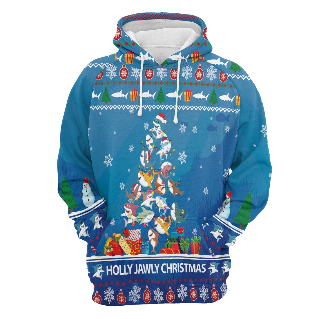 Shark Premium Christmas Hoodie, Shark Holly Jawly Christmas Unisex Hoodie For Men & Women - Perfect Gift For Christmas, Shark Lover