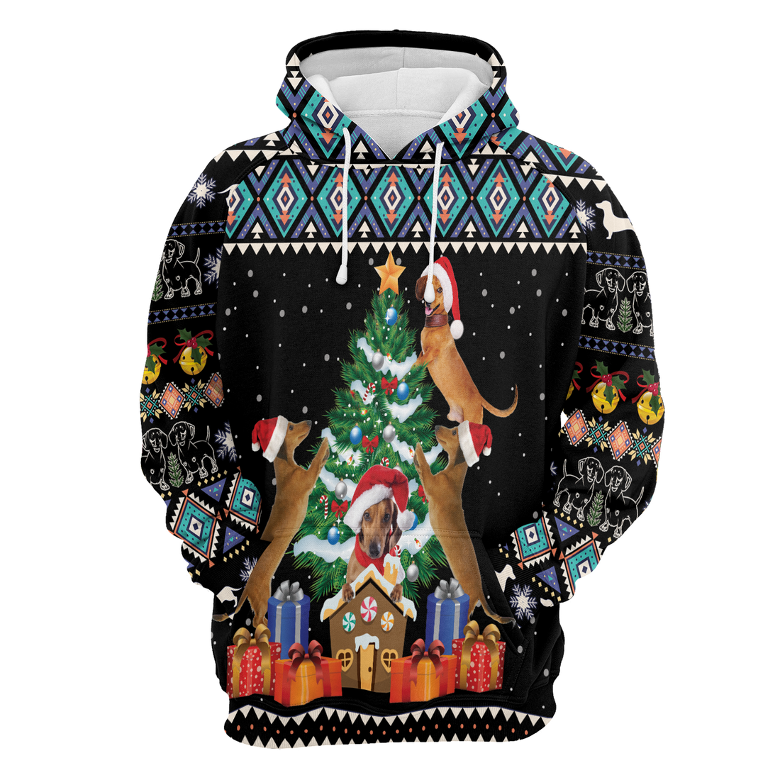 Dachshund Premium Christmas Hoodie, Dachshund Group Christmas Tree Unisex Hoodie For Men & Women - Perfect Gift For Christmas, Dachshund Lovers