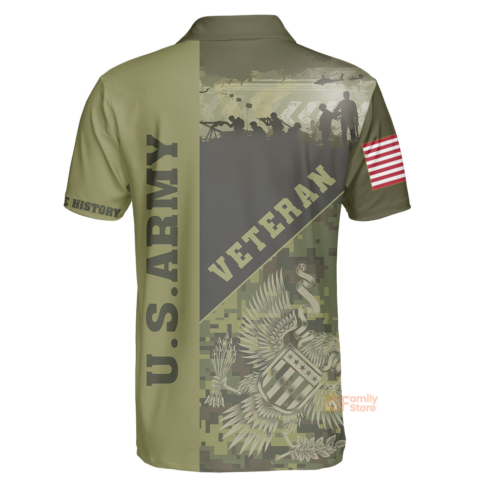 Veterans Men Polo Shirt, US Army Veterans Can't Change History Green Polo Shirt For Men