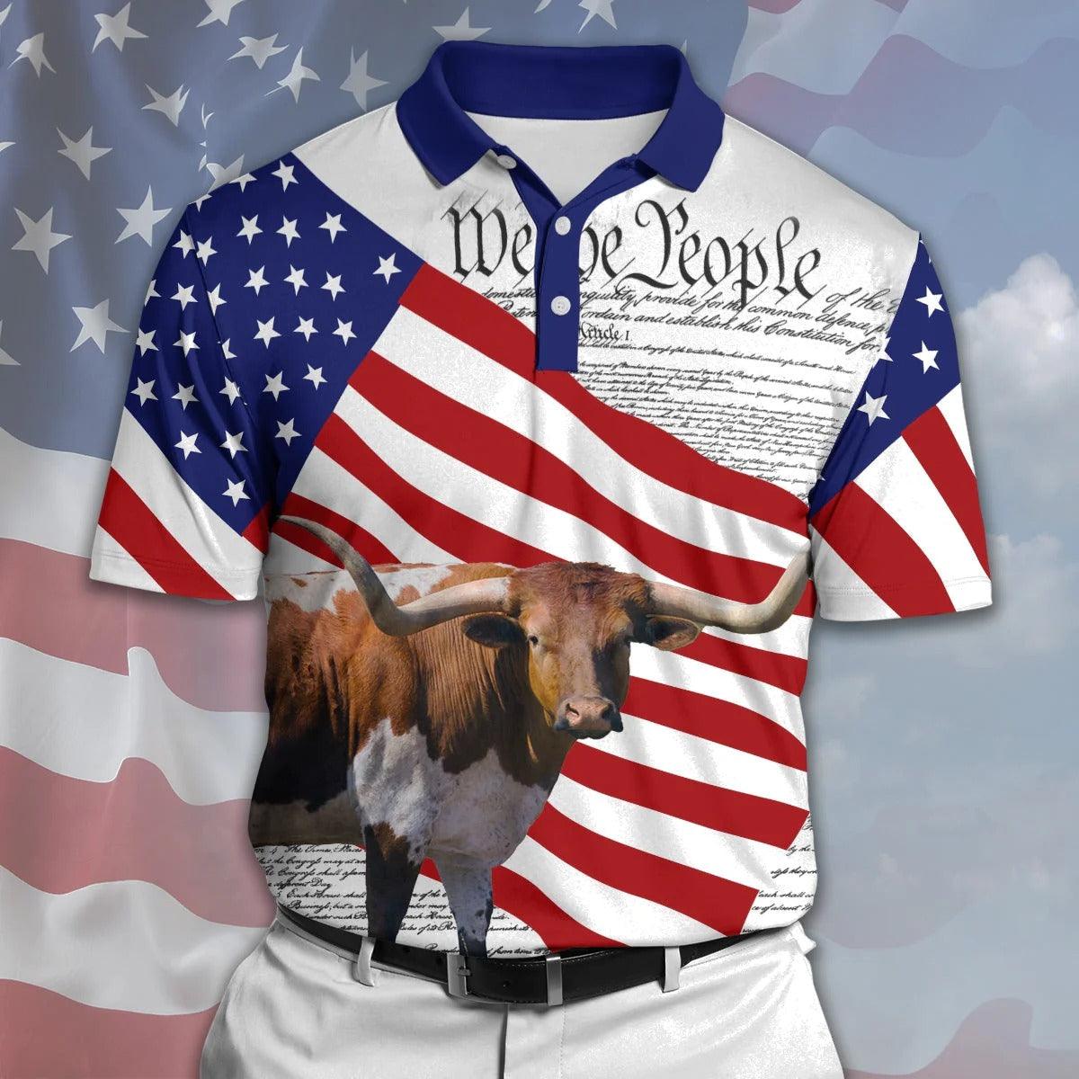 Texas Longhorn Men Polo Shirts - Texas Longhorn States Of America Polo Shirts For Men - Perfect Gift For Texas Longhorn Lovers, Cattle Lovers - Amzanimalsgift