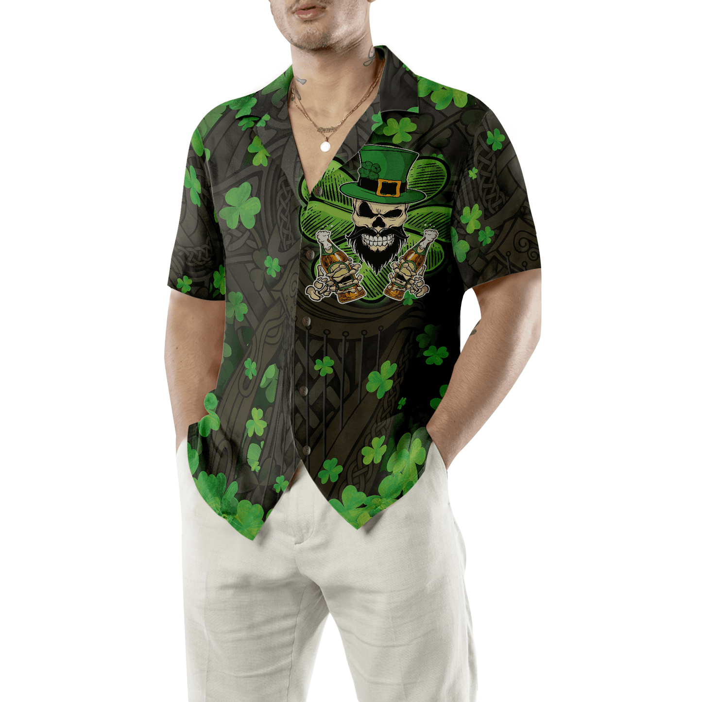 The Celtic Cross Harp Irish Skull Leprechaun Hawaiian Shirt, Colorful Summer Aloha Shirt For Men Women, Gift For Husband, Wife, Friend, Family - Amzanimalsgift