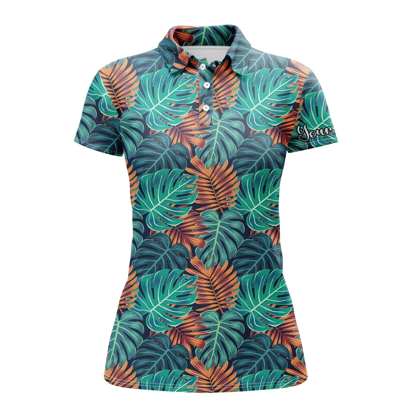 Tropical Custom Name Women Polo Shirt, Monstera Palm Leaves Nature Tropical Pattern Personalized Women Polo Shirts, Gift For Ladies, Women - Amzanimalsgift