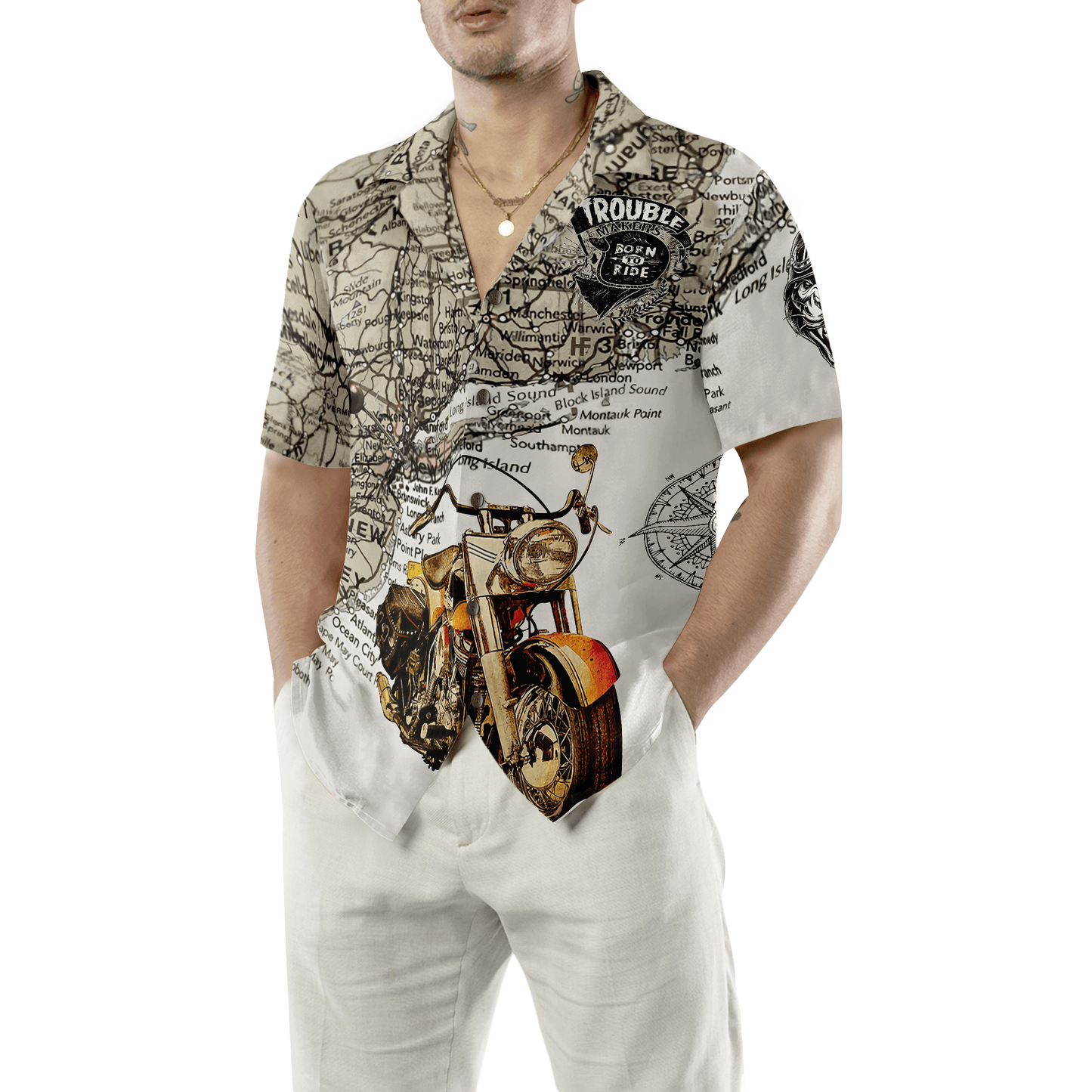 Trouble Makers Born to Ride Hawaiian Shirt, Colorful Summer Aloha Shirts For Men Women, Perfect Gift For Husband, Wife, Boyfriend, Girlfriend - Amzanimalsgift