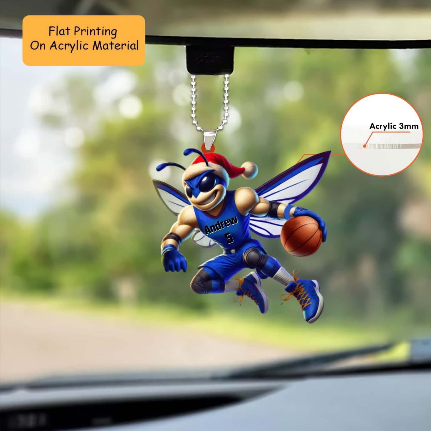 Personalized Basketball Christmas Ornament, Christmas Hornets Basketball, Custom Ornament Christmas Gift, Keychain Basketball, Car Ornament Basketball