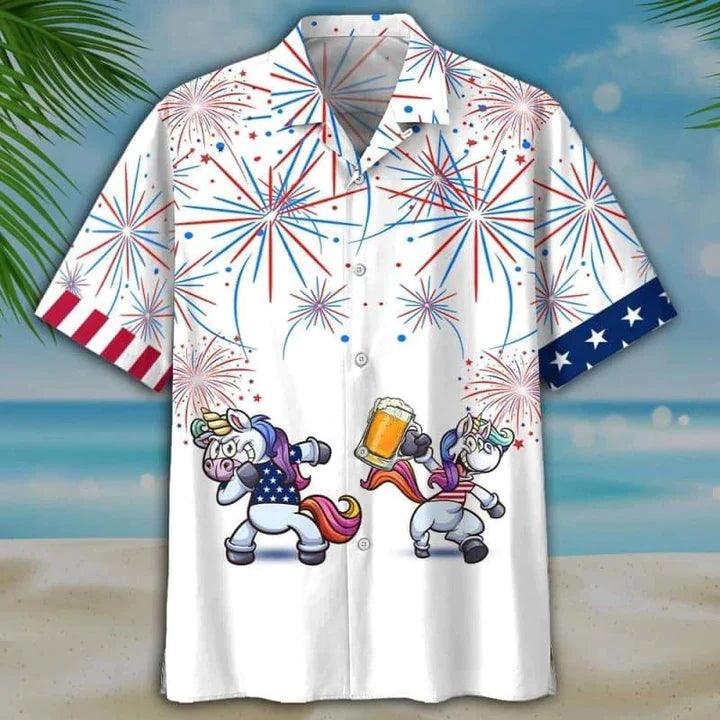 Unicorn Hawaiian Shirt - Horse Beer 4th of july Hawaiian Shirt - Perfect Gift For Friend, Family - Amzanimalsgift