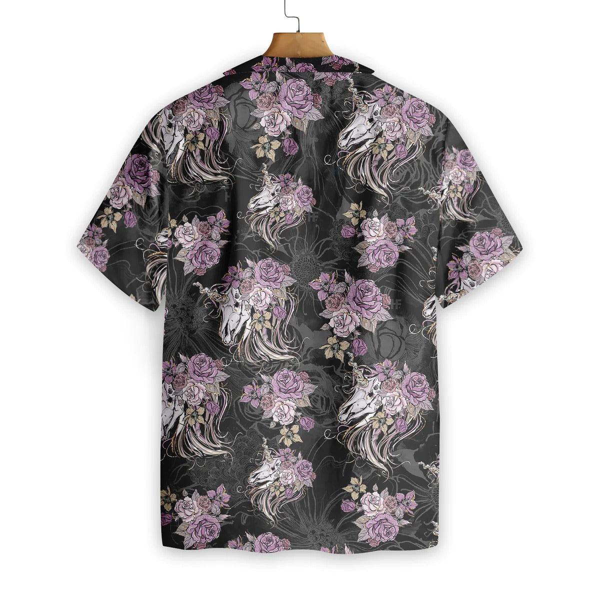 Unicorn Skull Flowers Hawaiian Shirt, Unicorn Skull Aloha Shirt, Flowers Hawaiian Shirt - Perfect Gift For Men Women, Friends, Family - Amzanimalsgift