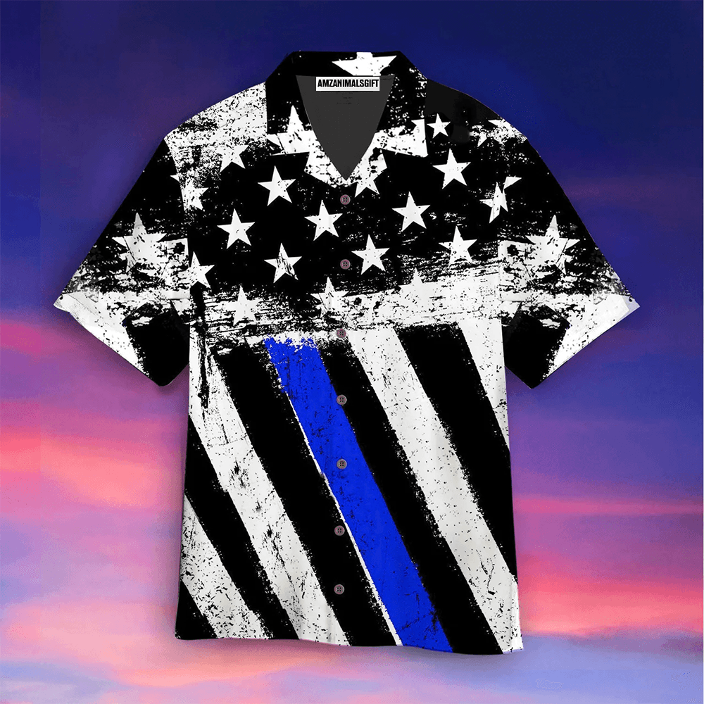 USA Blue And Black White American Flag Aloha Hawaiian Shirts For Men Women, 4th Of July Gift For Summer, Friend, Family, Independence Day - Amzanimalsgift