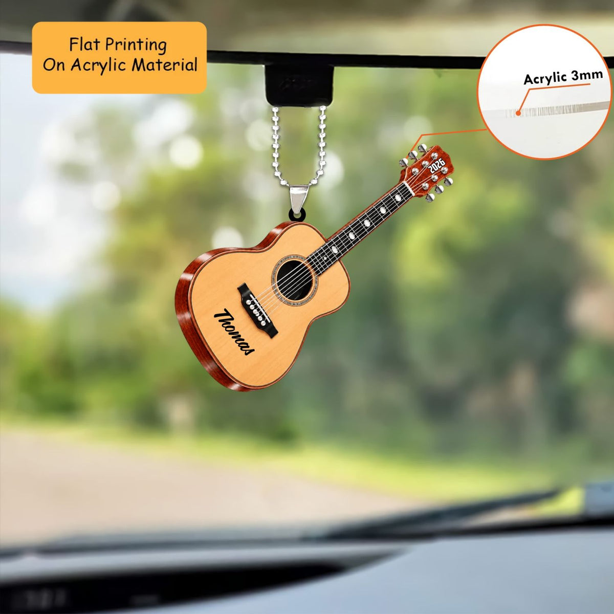 Personalized Acoustic Guitar Christmas Ornament, Classic And Sparkle Guitar Custom Name, Custom Ornament Christmas Gift, Keychain Christmas, Car Christmas Ornament