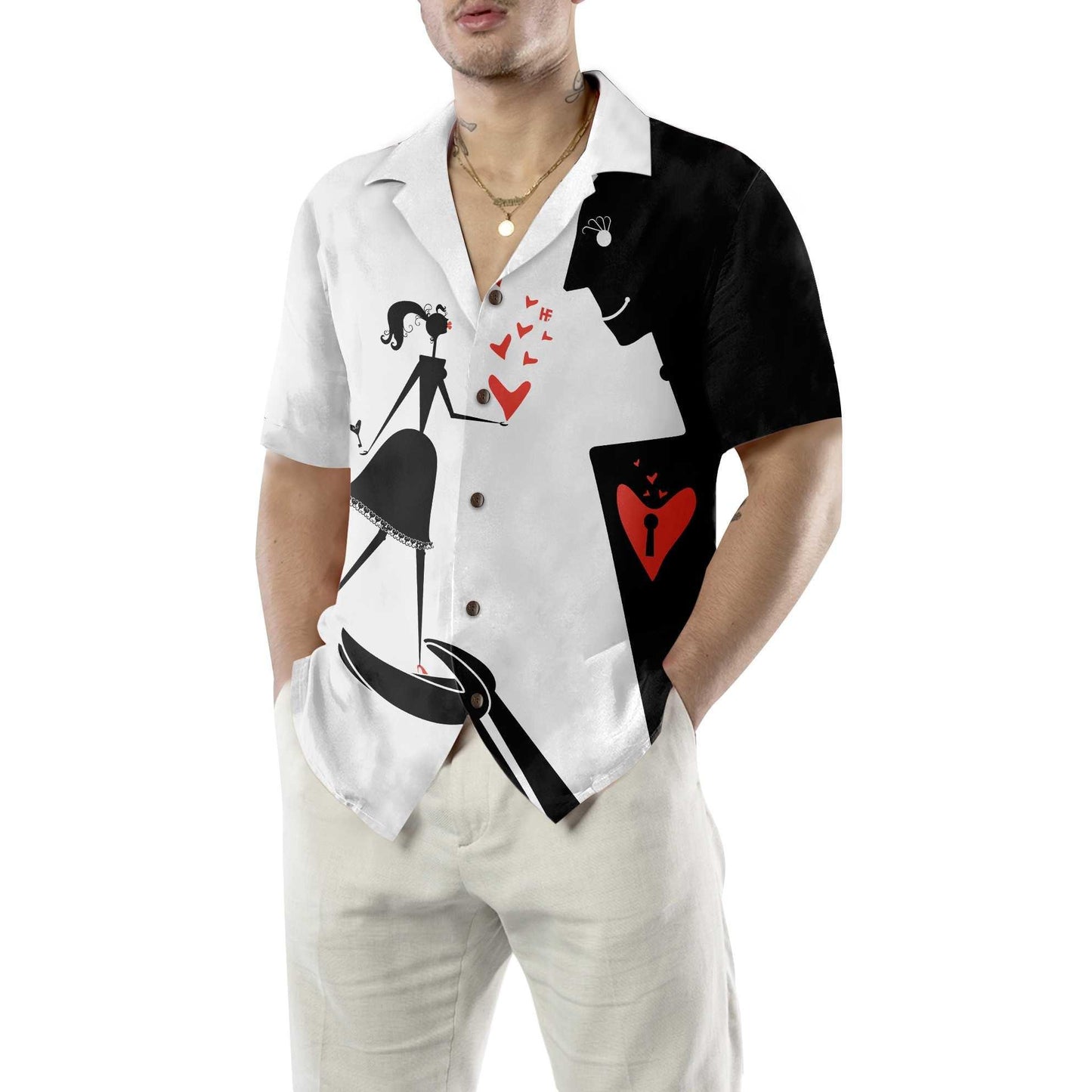 Valentine Big Man And Little Woman Aloha Hawaiian Shirt For Summer, Couple Hawaiian Shirt For Men Women Adults, Valentine Day Gift For Couples - Amzanimalsgift