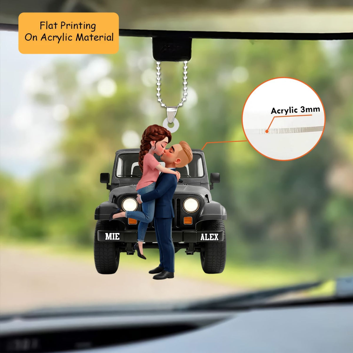 Personalized Off Road Couple Christmas Ornament, Custom Name Bumper Romantic Mascot, Custom Ornament Christmas Gift, Keychain Off Road, Car Ornament Off Road