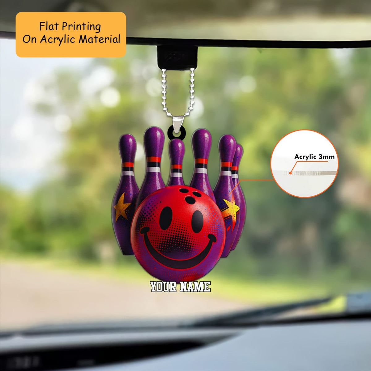 Personalized Bowling Smiley Pins 3D Acrylic Ornament, Custom Holiday Tree Decor, Perfect Gift for Bowler