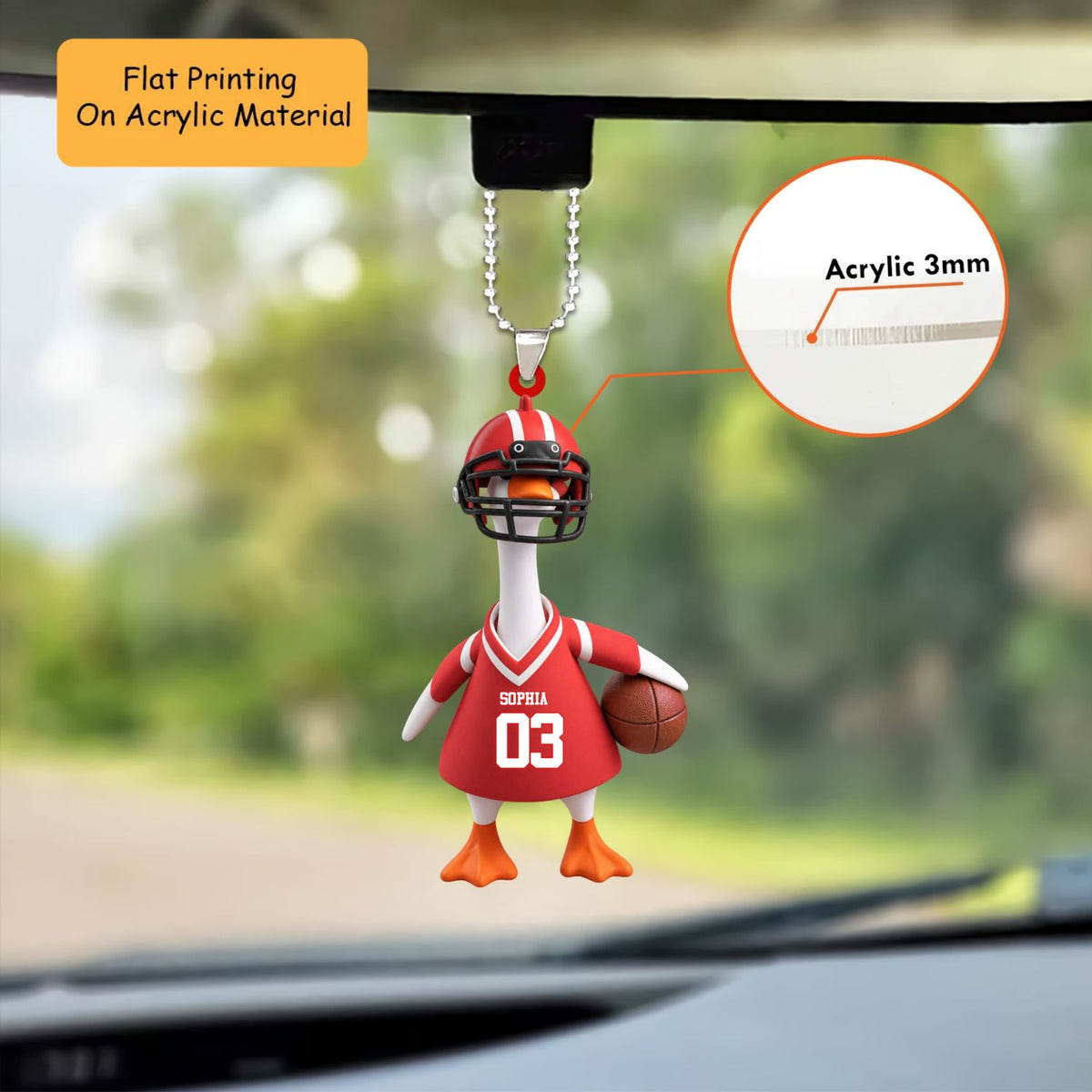 Personalized Football Goose Christmas Ornament, Funny Duck In Helmet Holding Ball, Custom Ornament Christmas Gift, Keychain Football, Car Ornament Football