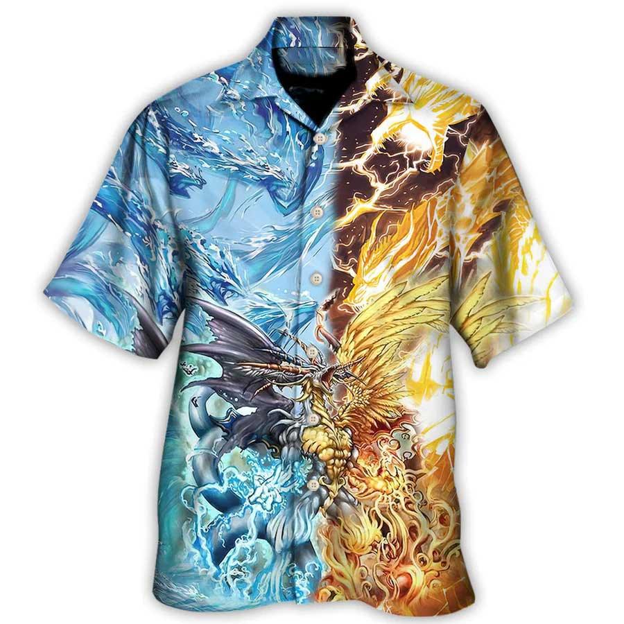 Water And Fire Dragon Aloha Hawaiian Shirt For Summer, Dragon The Immortal Life Hawaiian Shirts Outfit For Men Women, Dragon Lovers - Amzanimalsgift