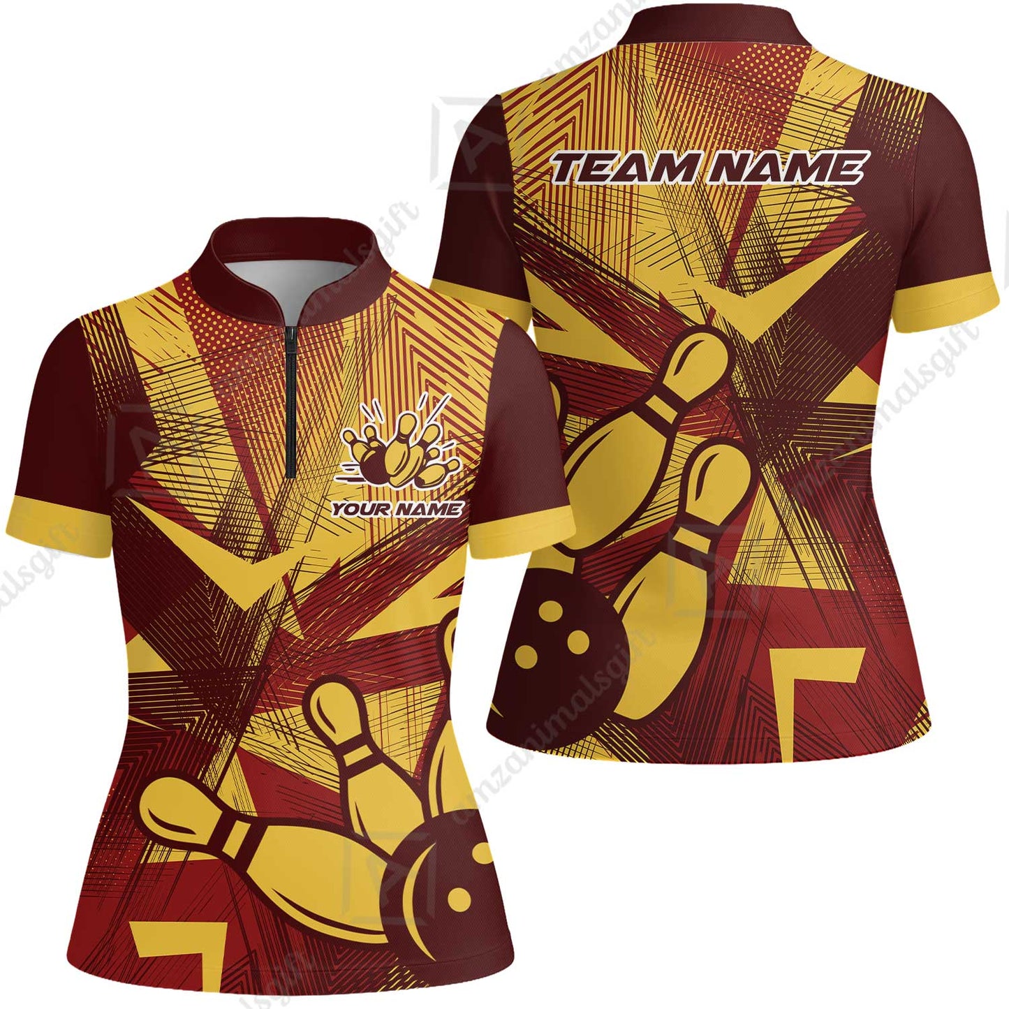 Customized Bowling Women Jersey Shirt, Bowling Ball And Pins Esports Pattern Women Jersey Shirt Uniform For Bowlers