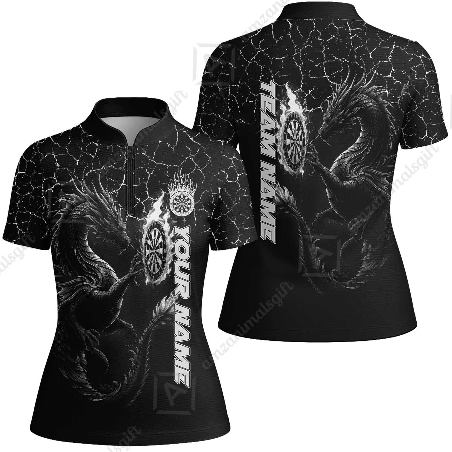 Customized Darts Women Jersey Shirt, Big Dragon Dartboard Flame Darts Women Jersey Shirt Team Style Jersey for Darts Players
