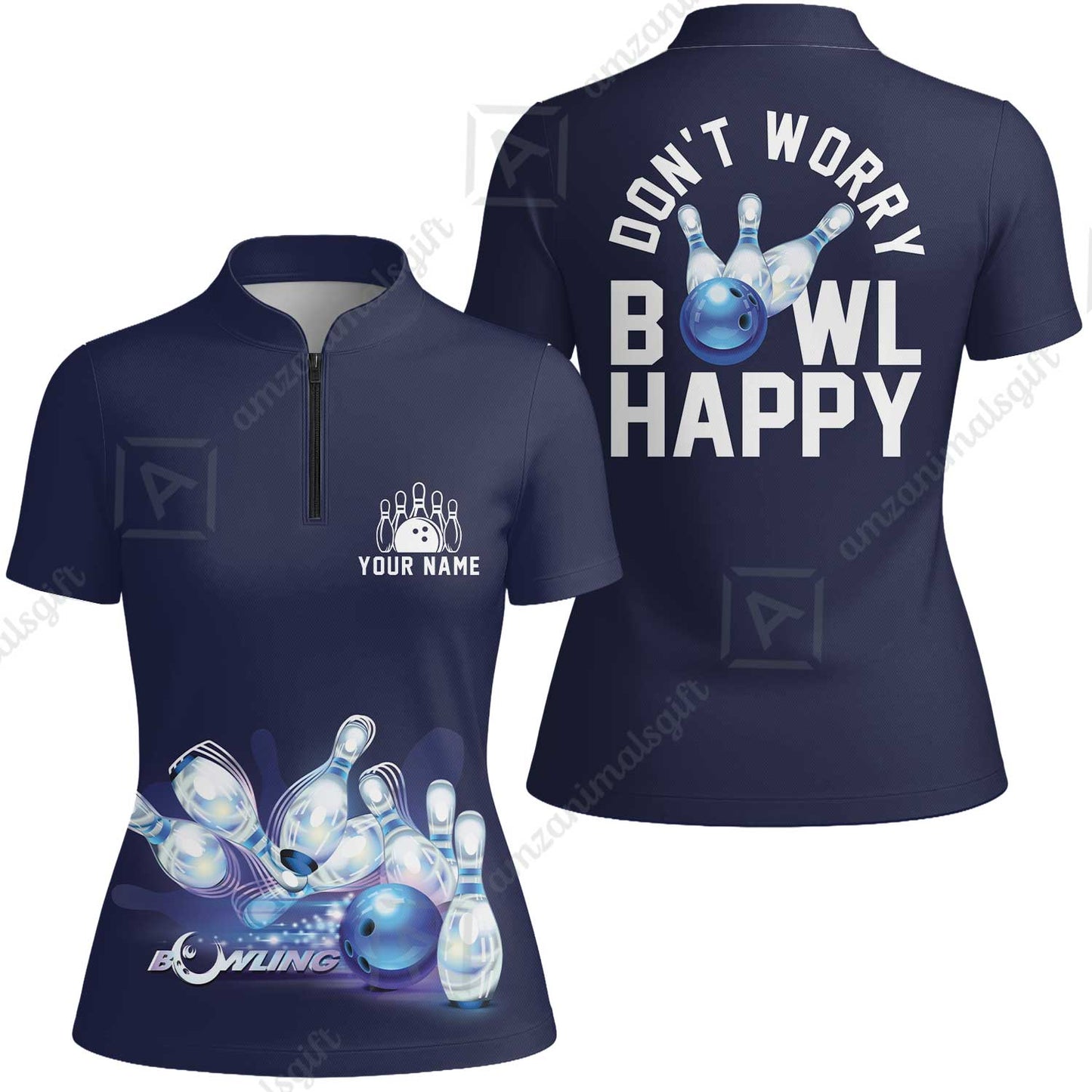 Bowling Custom Men Polo Shirt - Custom Name Polo Shirt, Don't Worry Bowl Happy Personalized Bowling Polo Shirt - Gift For Friend, Family, Bowling Lovers