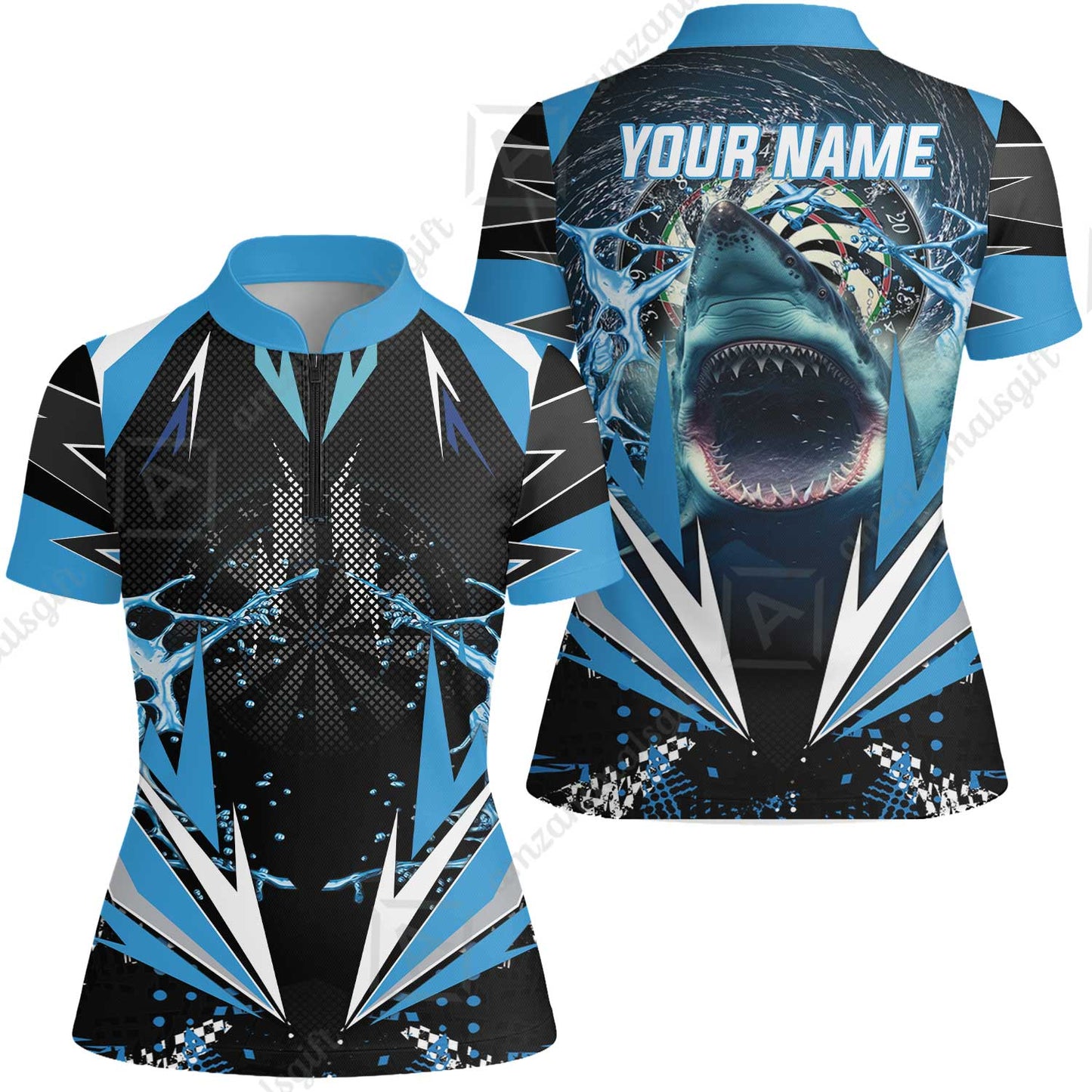 Shark And Darts Custom Name Women Jersey Shirt, Whirlpool Bullseye Dartboard Personalized Women Jersey Shirt- Gift For Darts Lovers, Friends, Team