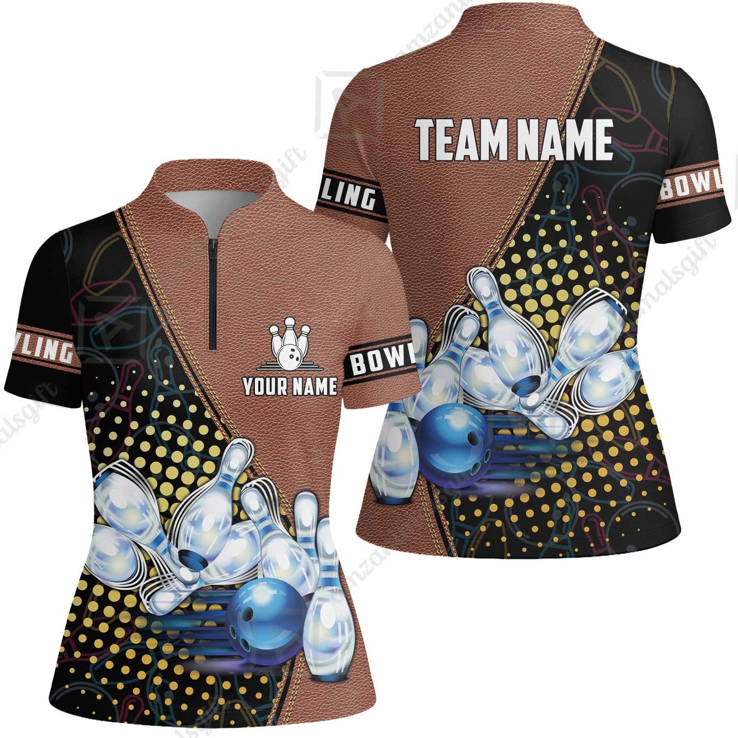 Customized Bowling Women Jersey Shirt, Leather Pattern Bowling Strike Out Women Jersey Shirt Multicolor Option For Bowlers