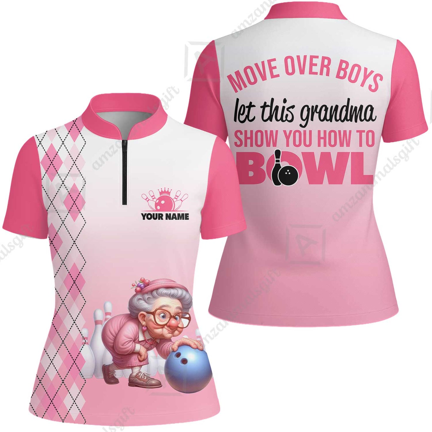 Customized Bowling Grandma Women Jersey Shirt , Bowling Grandma Pink Style Let This Grandma Show You How To Bowl