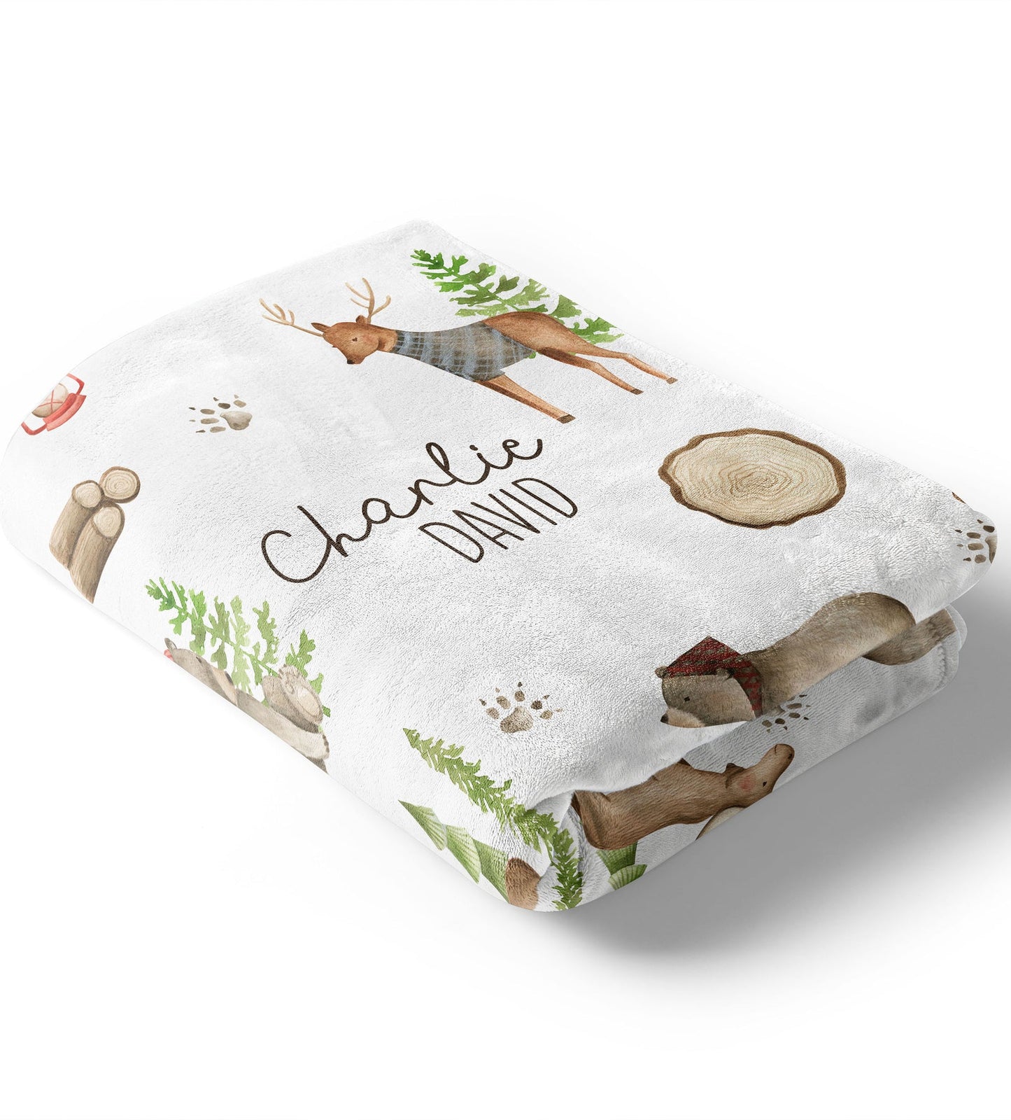 Lumberjack And Woodland Baby Kids Blanket With Customized Name For Baby Nursery, Son, Daughter, Granddaughter, Grandson