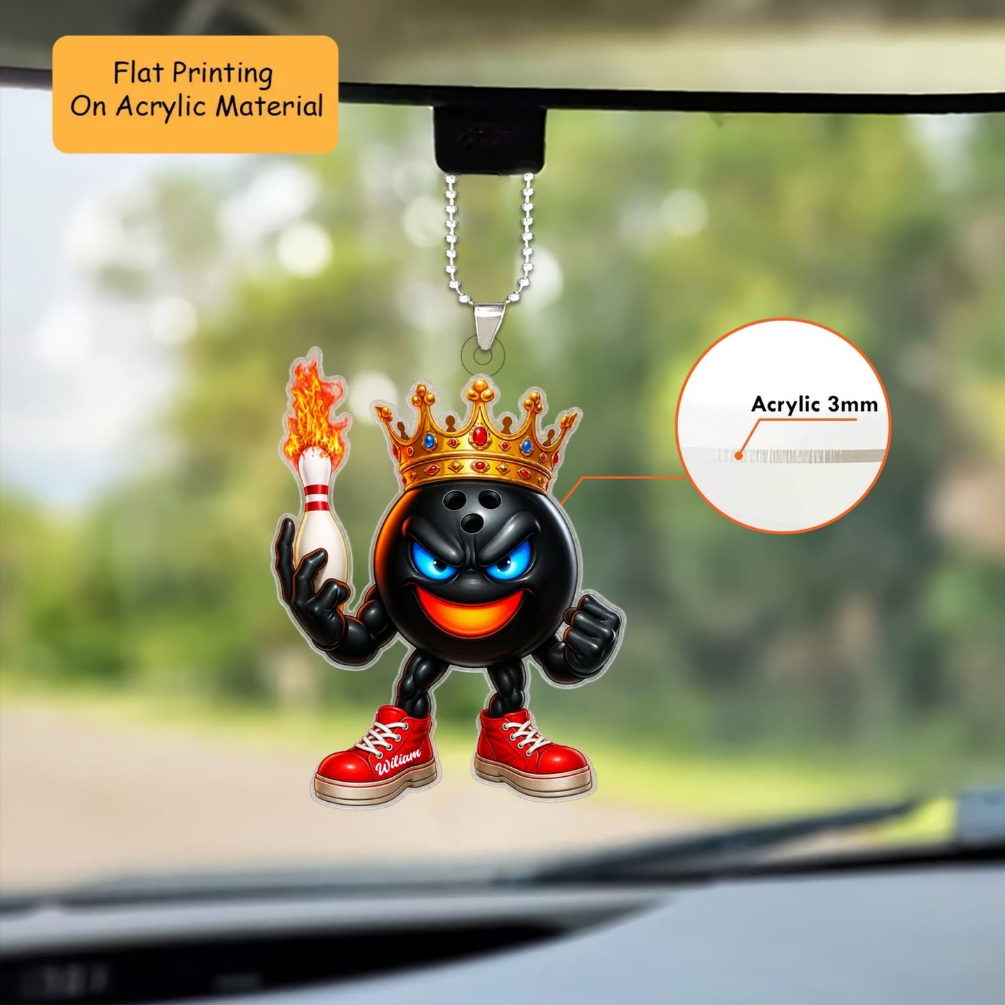Personalized Bowling King Christmas Ornament, Badass Crowned Ball Flaming Pin, Custom Ornament Christmas Gift, Keychain Bowling, Car Ornament Bowling