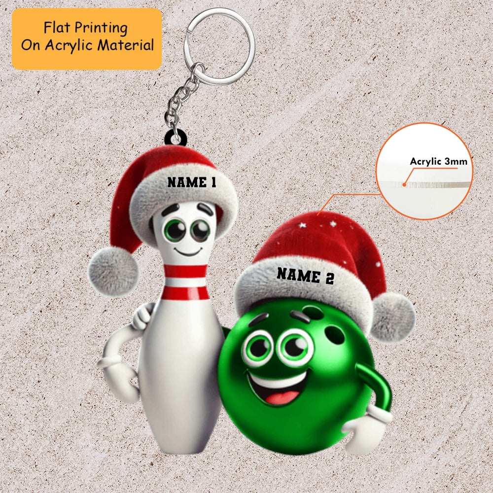 Personalized Bowling Ball Holding Pins Acrylic Ornament, Bowling Keychain, Car Ornament, Christmas Ornament Gifts