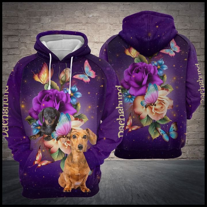 Dachshund Butterfly Flower Pullover Premium Hoodie, Perfect Outfit For Men And Women On Christmas New Year Autumn Winter