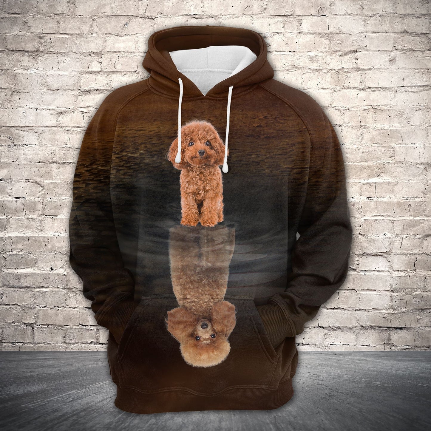Cute Poodle Dog Reflection Pullover Premium Brown Hoodie, Perfect Outfit For Men And Women On Christmas New Year Autumn Winter